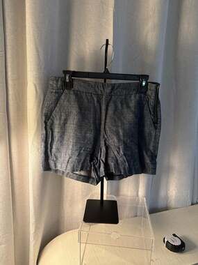 Level 99 Chambray Side-Zip Linen Blend Shorts Blue Size 28